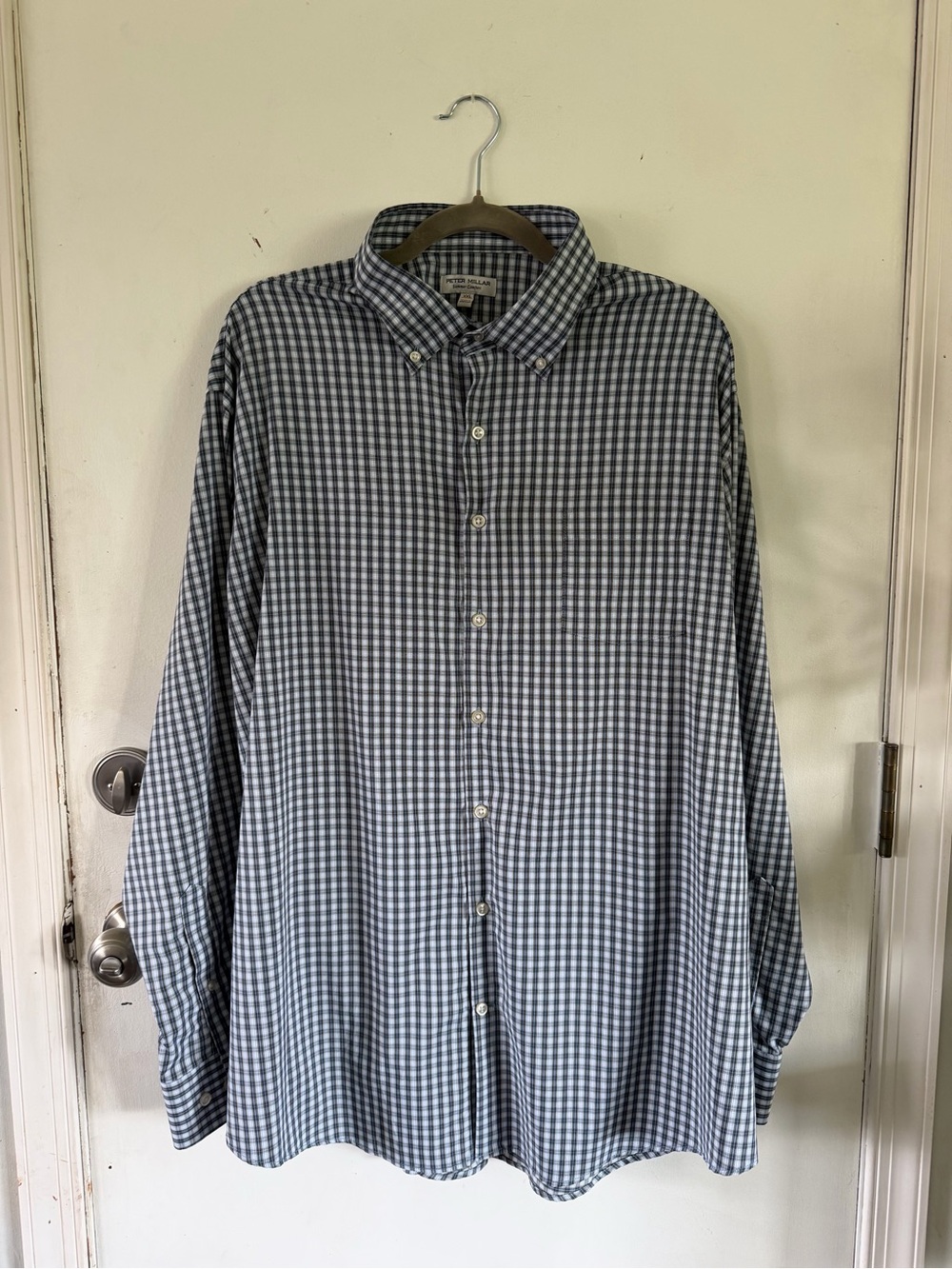 Peter Millar Blue and White Gingham Button-Down Shirt